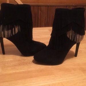 Gianni Bini Black and Gold Fringe Booties